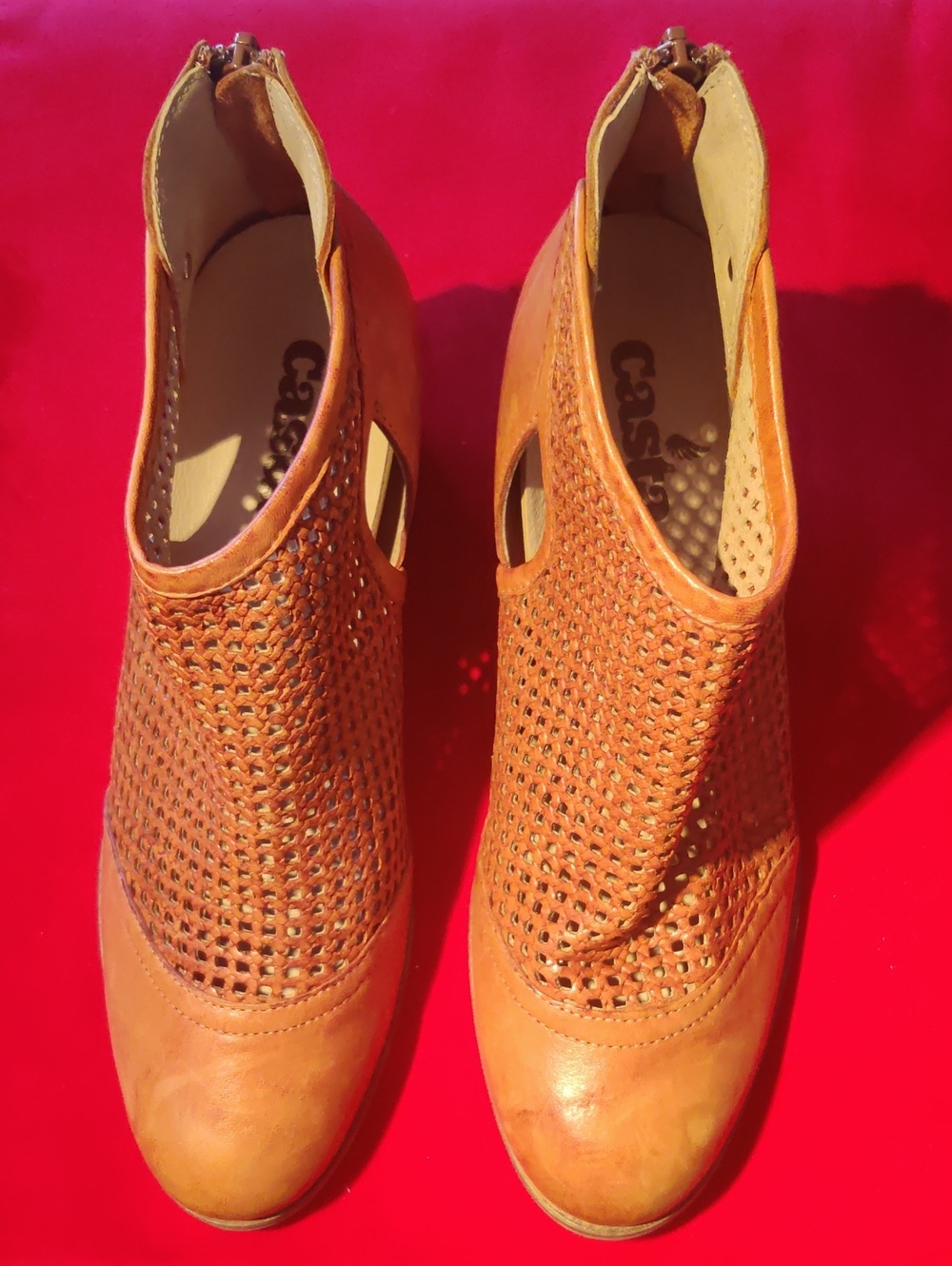 CASTA Castañer WOMEN'S 37 Brown Distressed Leather Mesh Zip Up Booties